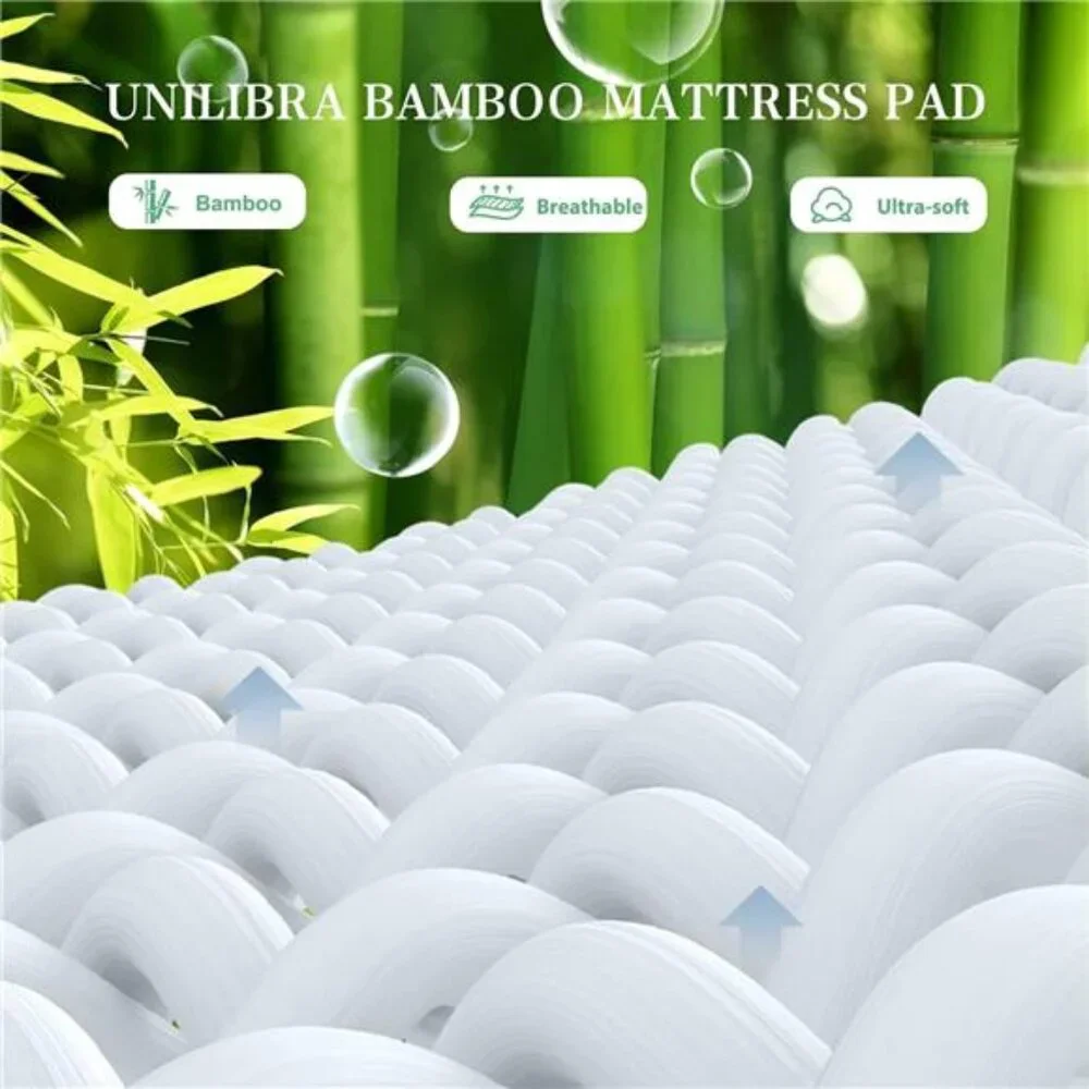 Queen Size Mattress Pad Cooling Rayon from Bamboo, Quilted Fitted Protector
